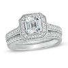 Thumbnail Image 1 of Previously Owned - 6.0mm Asscher-Cut Lab-Created White Sapphire Bridal Set in Sterling Silver