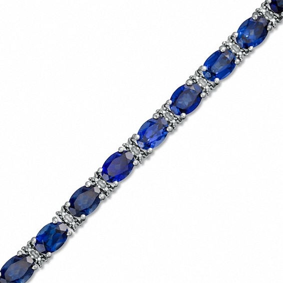 Previously Owned - Oval Lab-Created Ceylon Sapphire and Diamond Accent Bracelet Sterling Silver - 7.25"