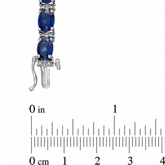Previously Owned - Oval Lab-Created Ceylon Sapphire and Diamond Accent Bracelet Sterling Silver - 7.25"