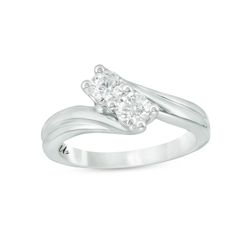Main Image 1 of Previously Owned - Ever Us® 5/8 CT. T.W. Two-Stone Diamond Bypass Ring in 14K White Gold