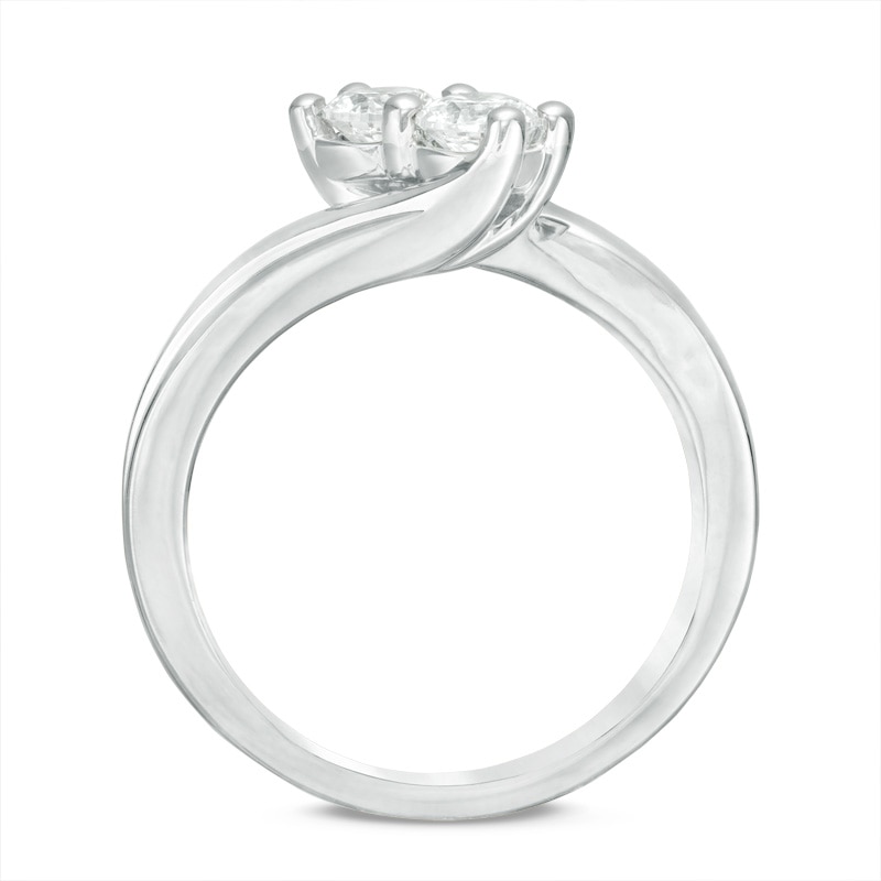 Main Image 3 of Previously Owned - Ever Us® 5/8 CT. T.W. Two-Stone Diamond Bypass Ring in 14K White Gold