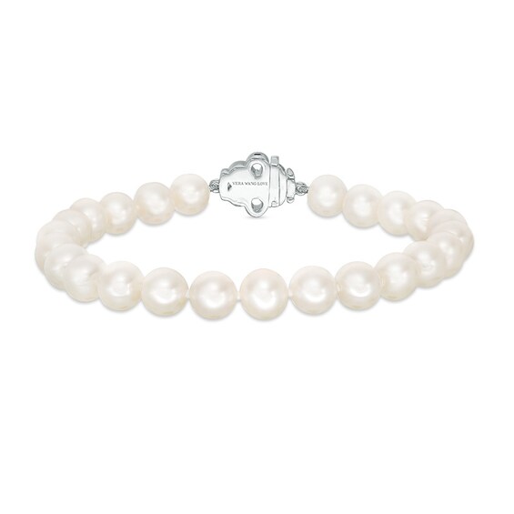 Previously Owned-Vera Wang Love Collection 6.5-7.0mm Freshwater Cultured Pearl 1/15 CT. T.w. Diamond Bracelet