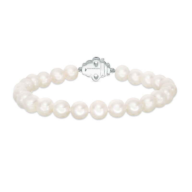 Main Image 1 of Previously Owned-Vera Wang Love Collection 6.5-7.0mm Freshwater Cultured Pearl  1/15 CT. T.W. Diamond Bracelet