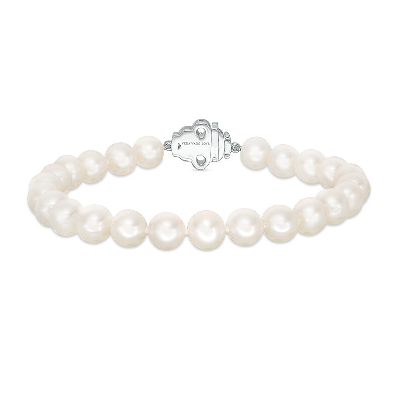 Previously Owned - Vera Wang Love Collection 6.5-7.0mm Cultured Freshwater Pearl  1/15 CT. T.W. Diamond Bracelet