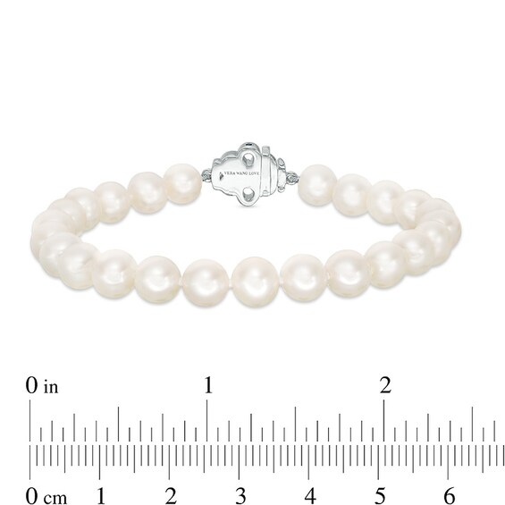 Previously Owned-Vera Wang Love Collection 6.5-7.0mm Freshwater Cultured Pearl 1/15 CT. T.w. Diamond Bracelet