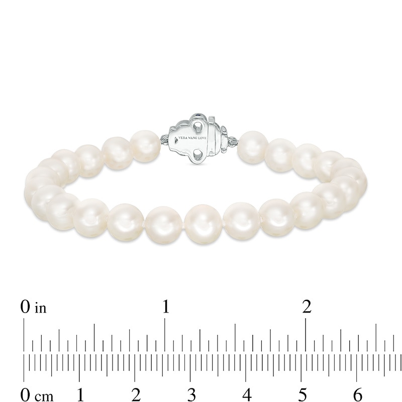 Main Image 3 of Previously Owned-Vera Wang Love Collection 6.5-7.0mm Freshwater Cultured Pearl  1/15 CT. T.W. Diamond Bracelet