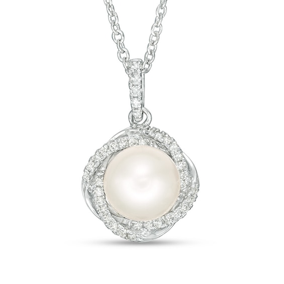 Previously Owned-Vera Wang Love Collection 8.0-8.5mm Freshwater Cultured Pearl 1/8 Ct.t.w. Diamond Pendant