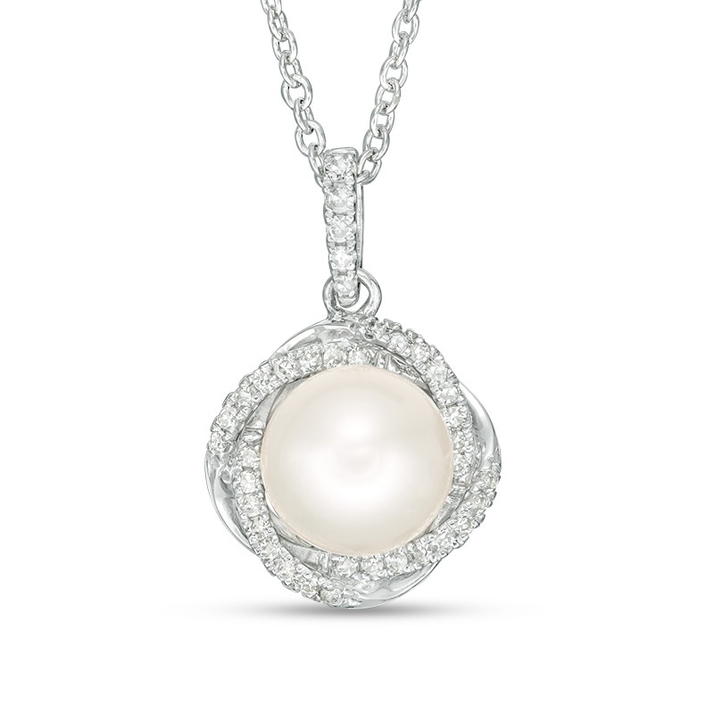Main Image 1 of Previously Owned-Vera Wang Love Collection 8.0-8.5mm Freshwater Cultured Pearl 1/8 CT.T.W. Diamond Pendant