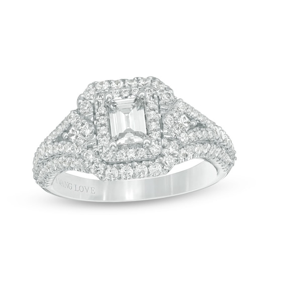 Previously Owned - Vera Wang Love Collection 1-1/3 CT. T.w. Emerald-Cut Diamond Engagement Ring in 14K White Gold