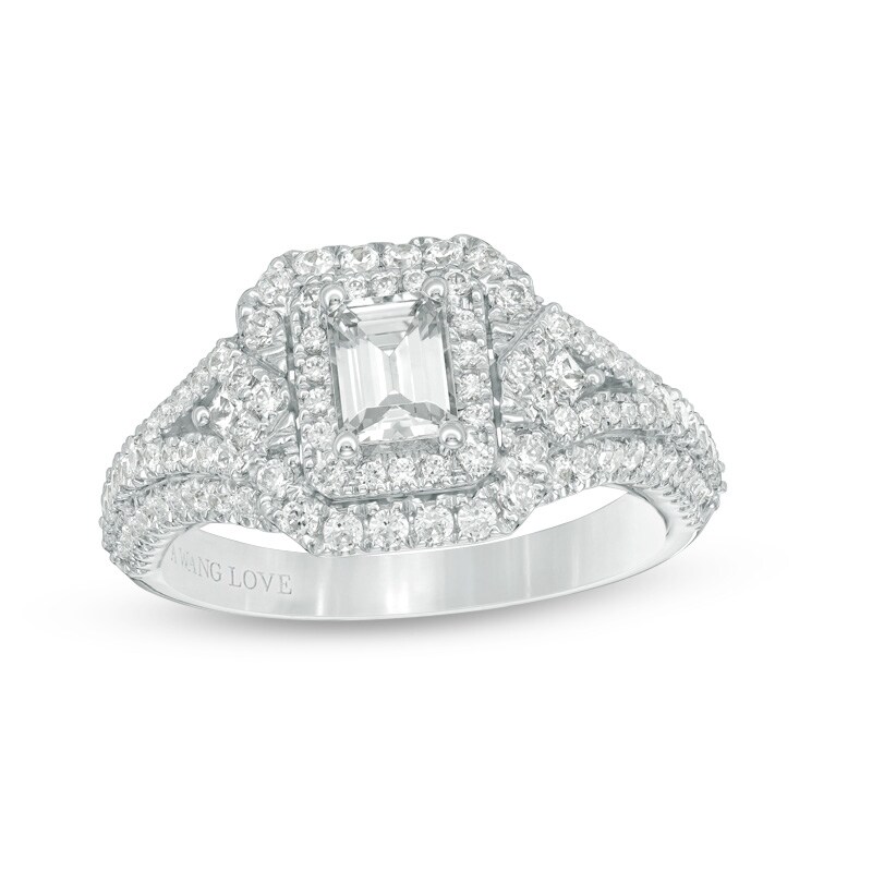 Main Image 1 of Previously Owned - Vera Wang Love Collection 1-1/3 CT. T.W. Emerald-Cut Diamond Engagement Ring in 14K White Gold