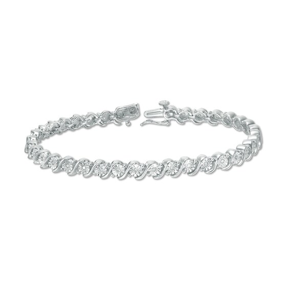 Previously Owned - 1/4 CT. T.w. Diamond "S" Tennis Bracelet in Sterling Silver - 7.25"