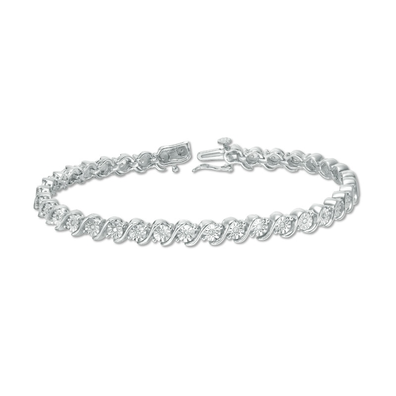 Main Image 3 of Previously Owned - 1/4 CT. T.W. Diamond "S" Tennis Bracelet in Sterling Silver - 7.25"