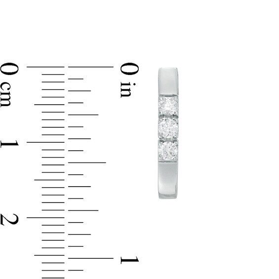 Previously Owned - 3/8 CT. T.w. Diamond Three Stone Hoop Earrings in 10K White Gold