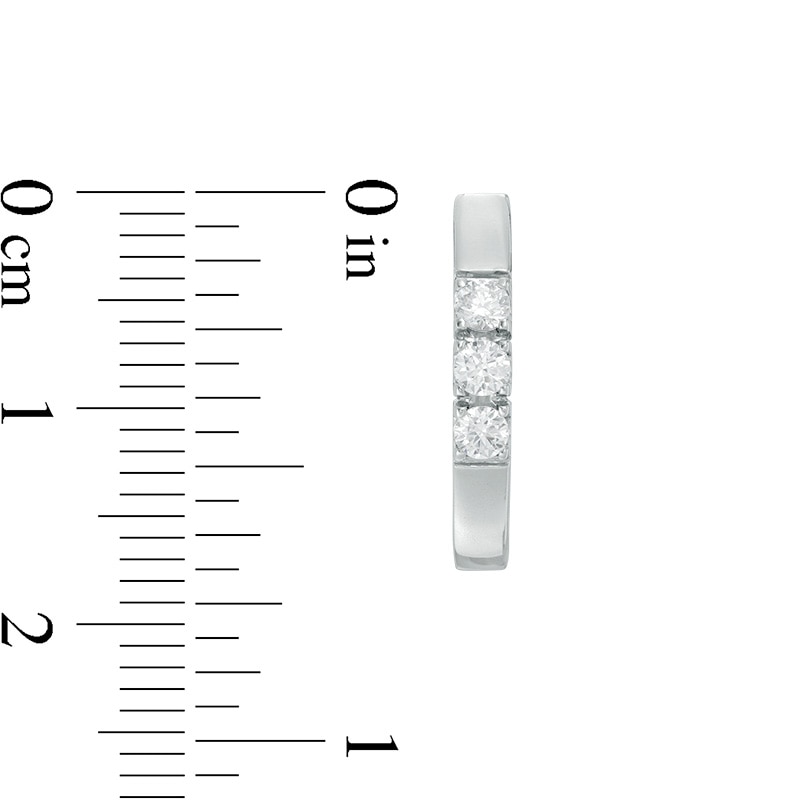Main Image 2 of Previously Owned - 3/8 CT. T.W. Diamond Three Stone Hoop Earrings in 10K White Gold