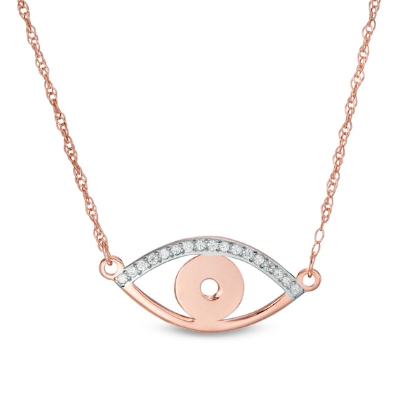 Previously Owned - 1/20 CT. T.w. Diamond Laser-Cut Evil Eye Necklace in 10K Rose Gold