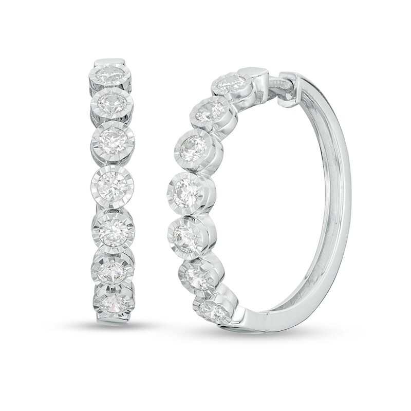 Main Image 1 of Previously Owned - 1 CT. T.W. Diamond Bubbles Hoop Earrings in 10K White Gold
