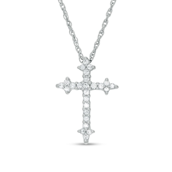 Previously Owned - 1/10 CT. T.w. Diamond Gothic-Style Cross Pendant in 10K White Gold