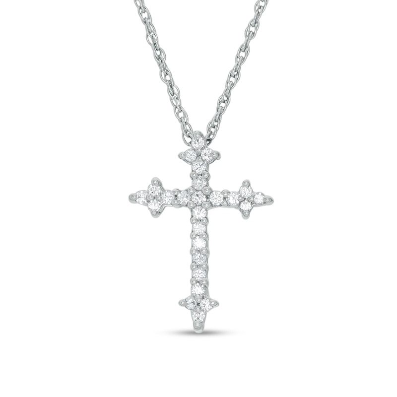 Main Image 1 of Previously Owned - 1/10 CT. T.W. Diamond Gothic-Style Cross Pendant in 10K White Gold