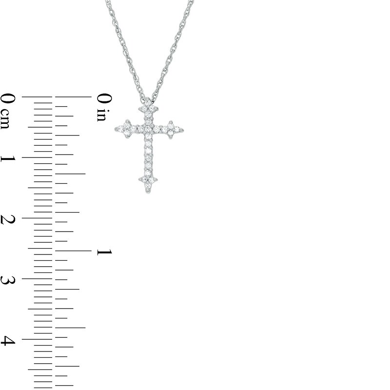 Main Image 2 of Previously Owned - 1/10 CT. T.W. Diamond Gothic-Style Cross Pendant in 10K White Gold
