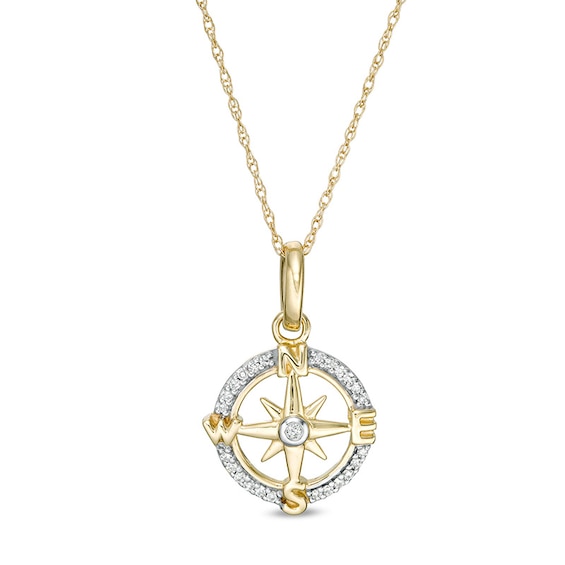 Previously Owned - 1/15 CT. T.w. Diamond Compass "Nesw" Pendant in 10K Gold