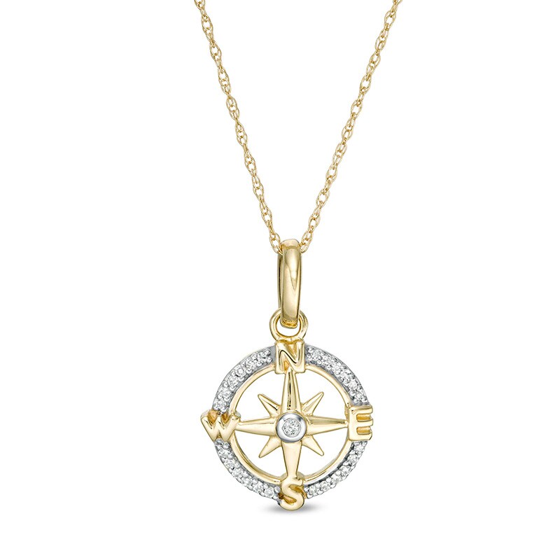 Main Image 1 of Previously Owned - 1/15 CT. T.W. Diamond Compass "NESW" Pendant in 10K Gold