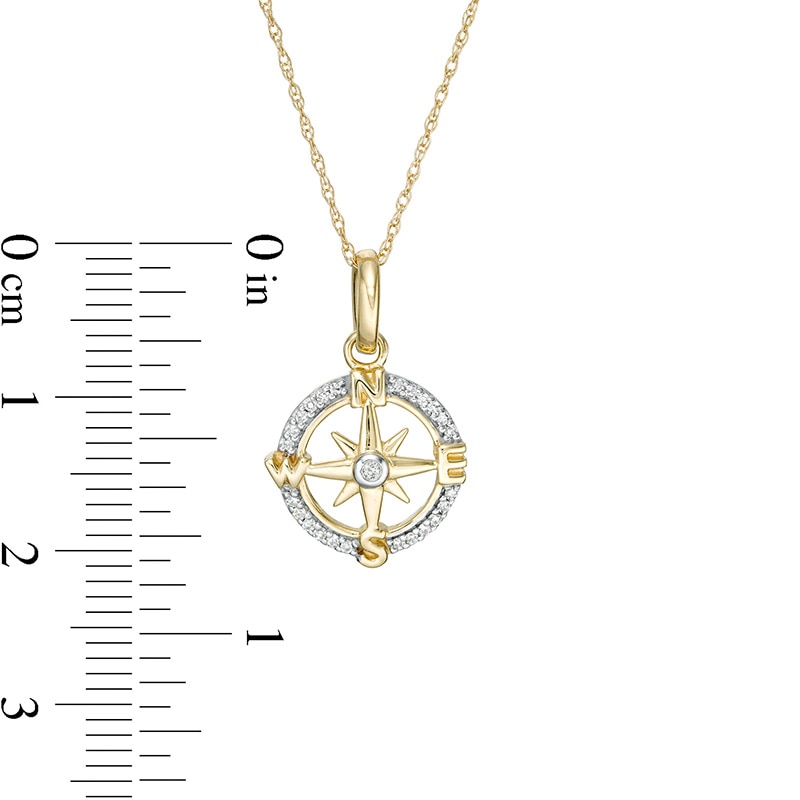 Main Image 3 of Previously Owned - 1/15 CT. T.W. Diamond Compass "NESW" Pendant in 10K Gold