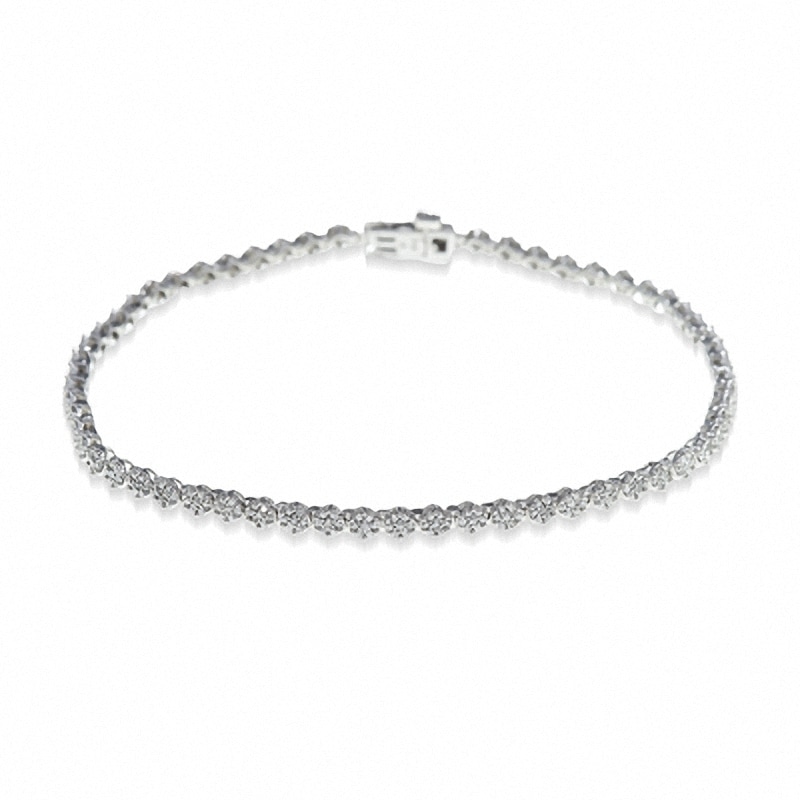 Main Image 2 of Previously Owned - 1 CT. T.W. Diamond Flower Tennis Bracelet in 10K White Gold