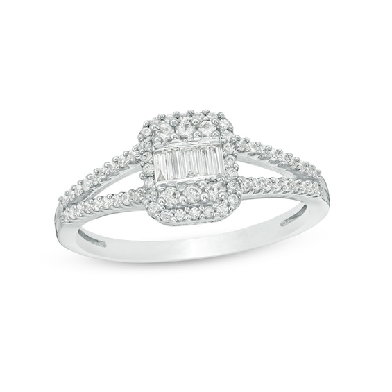 Previously Owned - 1/3 CT. T.w. Composite Diamond Rectangle Frame Ring in 10K White Gold