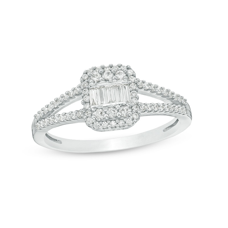 Main Image 1 of Previously Owned - 1/3 CT. T.W. Composite Diamond Rectangle Frame Ring in 10K White Gold