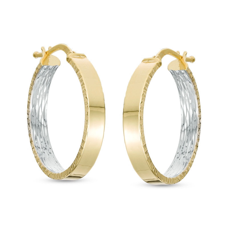 Main Image 1 of Previously Owned - Made in Italy 20.0mm Diamond-Cut Inside-Out Hoop Earrings in 14K Two-Tone Gold