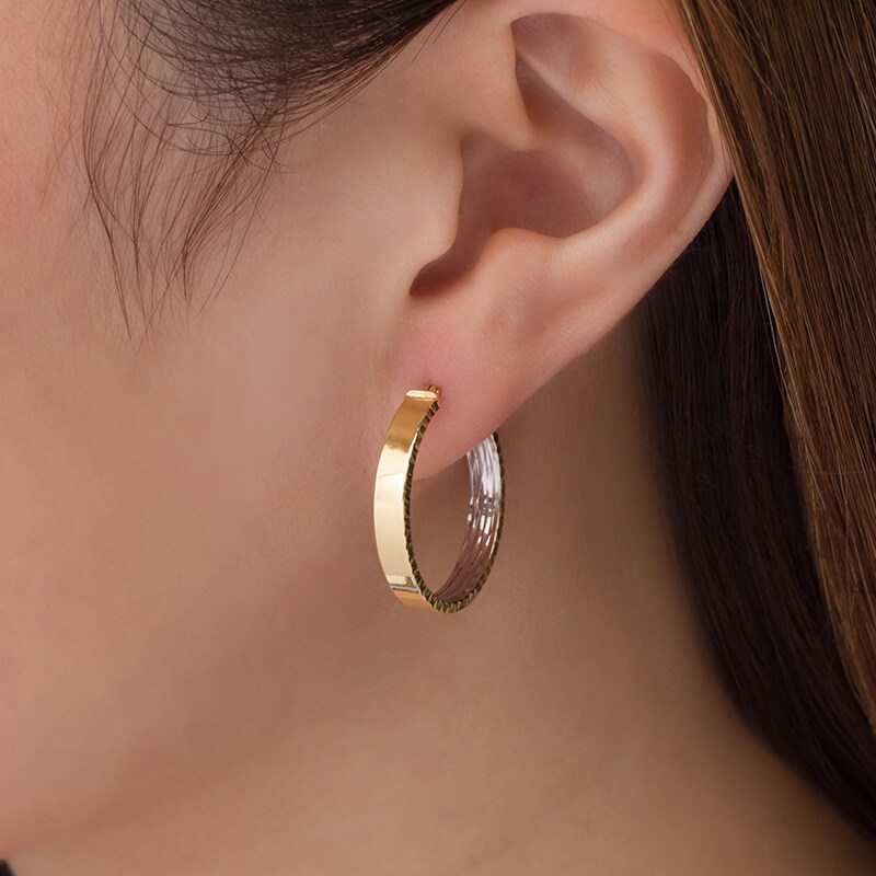 Main Image 2 of Previously Owned - Made in Italy 20.0mm Diamond-Cut Inside-Out Hoop Earrings in 14K Two-Tone Gold