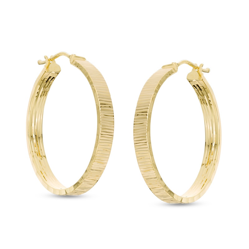 Main Image 1 of Previously Owned - Made in Italy 25.0mm Diamond-Cut Inside-Out Hoop Earrings in 14K Gold