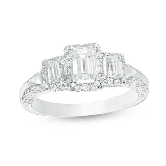 Previously Owned - 1-5/8 CT. T.w. Emerald-Cut Diamond Past Present FutureÂ® Frame Engagement Ring in 14K White Gold