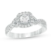 Thumbnail Image 1 of Previously Owned - 5/8 CT. T.W. Diamond Cushion Frame Twist Shank Engagement Ring in 10K White Gold