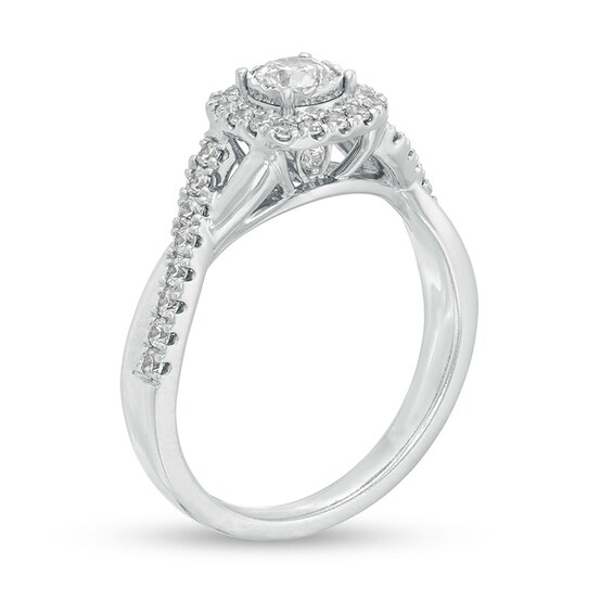 Previously Owned - 5/8 CT. T.w. Diamond Cushion Frame Twist Shank Engagement Ring in 10K White Gold