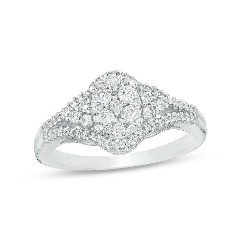 Main Image 1 of Previously Owned - 1/2 CT. T.W. Oval Composite Diamond Tri-Sides Ring in 10K White Gold