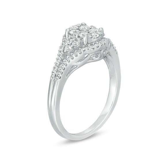 Previously Owned - 1/2 CT. T.w. Oval Composite Diamond Tri-Sides Ring in 10K White Gold