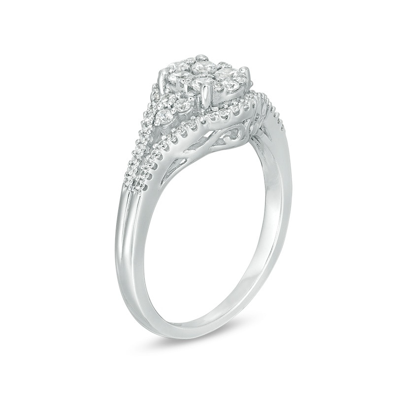 Main Image 2 of Previously Owned - 1/2 CT. T.W. Oval Composite Diamond Tri-Sides Ring in 10K White Gold