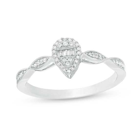 Previously Owned - 1/6 CT. T.w. Composite Pear-Shaped Diamond Frame Twist Promise Ring in 10K White Gold