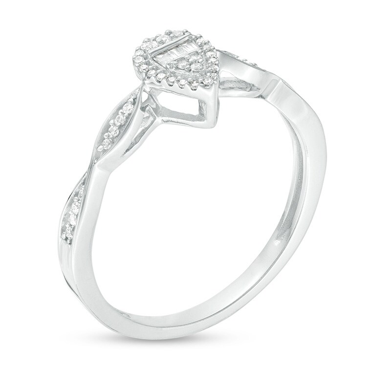 Main Image 2 of Previously Owned - 1/6 CT. T.W. Composite Pear-Shaped Diamond Frame Twist Promise Ring in 10K White Gold