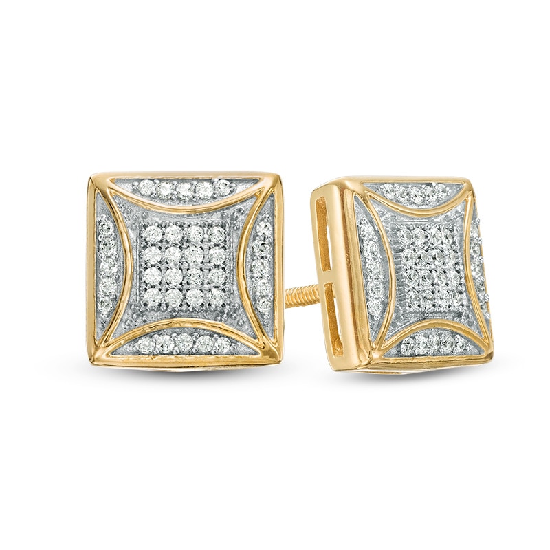 Main Image 1 of Previously Owned - 1/4 CT. T.W. Concave Composite Diamond Square Stud Earrings in 10K Gold