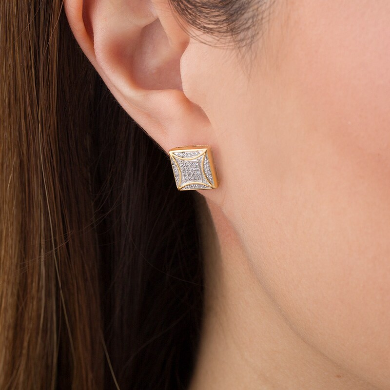 Main Image 2 of Previously Owned - 1/4 CT. T.W. Concave Composite Diamond Square Stud Earrings in 10K Gold