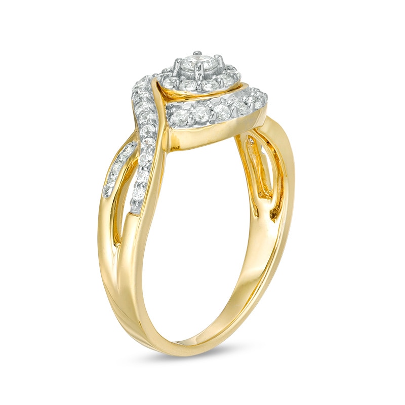 Main Image 2 of Previously Owned - 1/2 CT. T.W. Diamond Frame Swirl Bypass Ring in 10K Gold