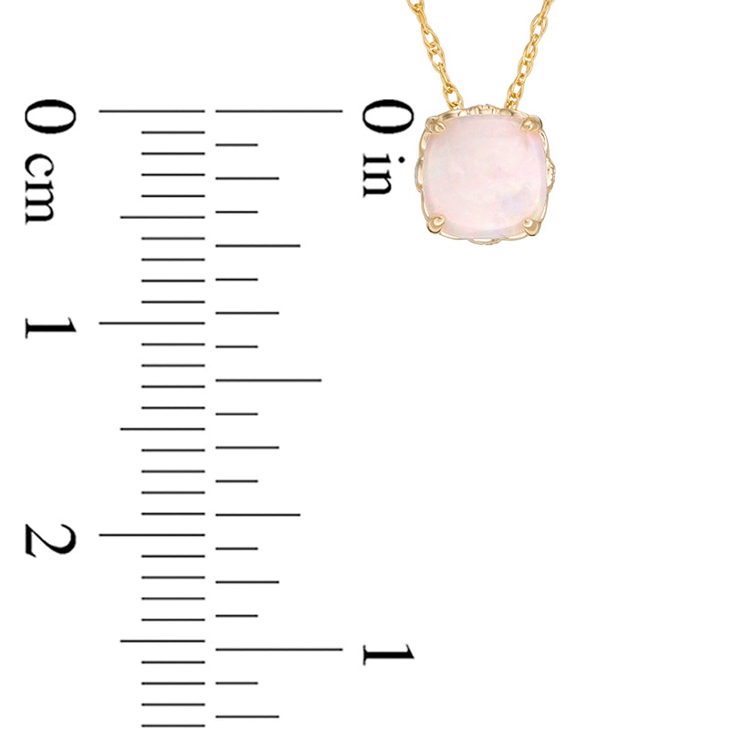 Main Image 2 of Previously Owned - 6.0mm Cushion-Cut Opal and Diamond Accent Filigree Vintage-Style Pendant in 10K Gold
