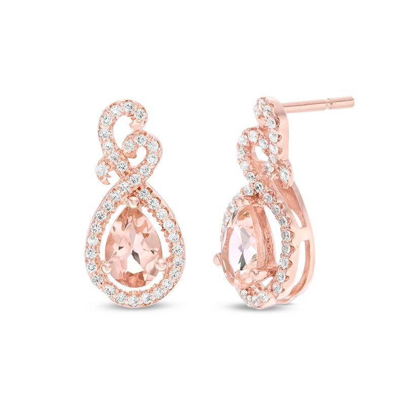 Main Image 1 of Previously Owned - Pear-Shaped Morganite and 1/5 CT. T.W. Diamond Teardrop Earrings in 10K Rose Gold