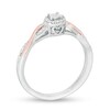 Thumbnail Image 2 of Previously Owned - 1/8 CT. T.W. Diamond Frame Twist Shank Promise Ring in Sterling Silver and 10K Rose Gold