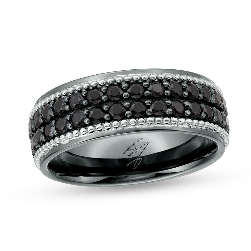 Main Image 1 of Previously Owned - Black Spinel Double Row Beaded Ring in Sterling Silver with Black Rhodium