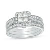 Thumbnail Image 1 of Previously Owned - 3/4 CT. T.W. Quad Princess-Cut Diamond Frame Vintage-Style Bridal Set in 10K White Gold