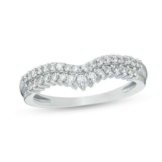 Previously Owned - 1/3 CT. T.w. Diamond Double Row Chevron Anniversary Band in 10K White Gold