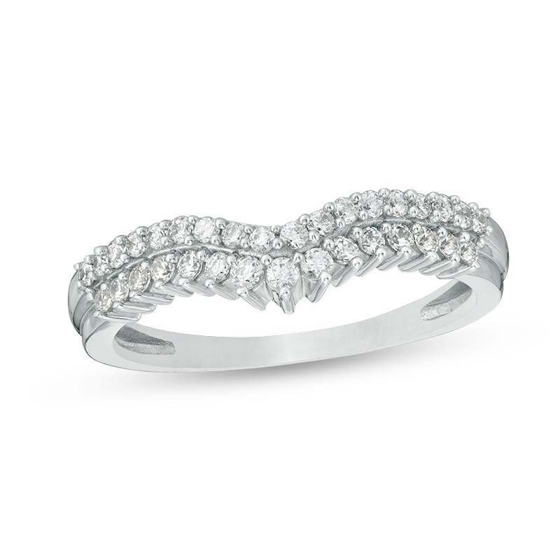 Main Image 1 of Previously Owned - 1/3 CT. T.W. Diamond Double Row Chevron Anniversary Band in 10K White Gold